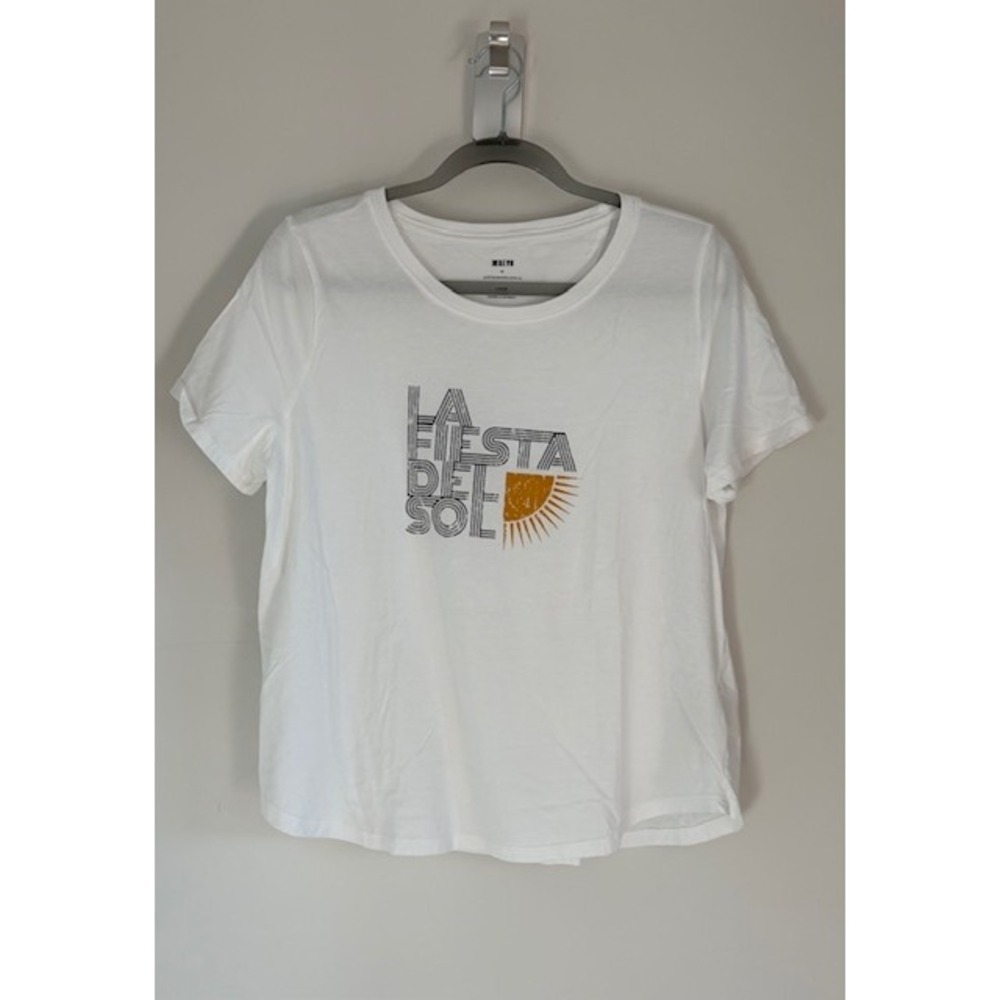 Maeve by Anthropologie White La Fiesta Del Sol Graphic Tee Shirt Womens Large